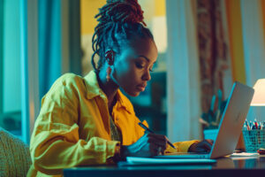 focused-african-american-student-studying-remotely