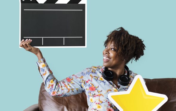 image of a lady holding a video disc